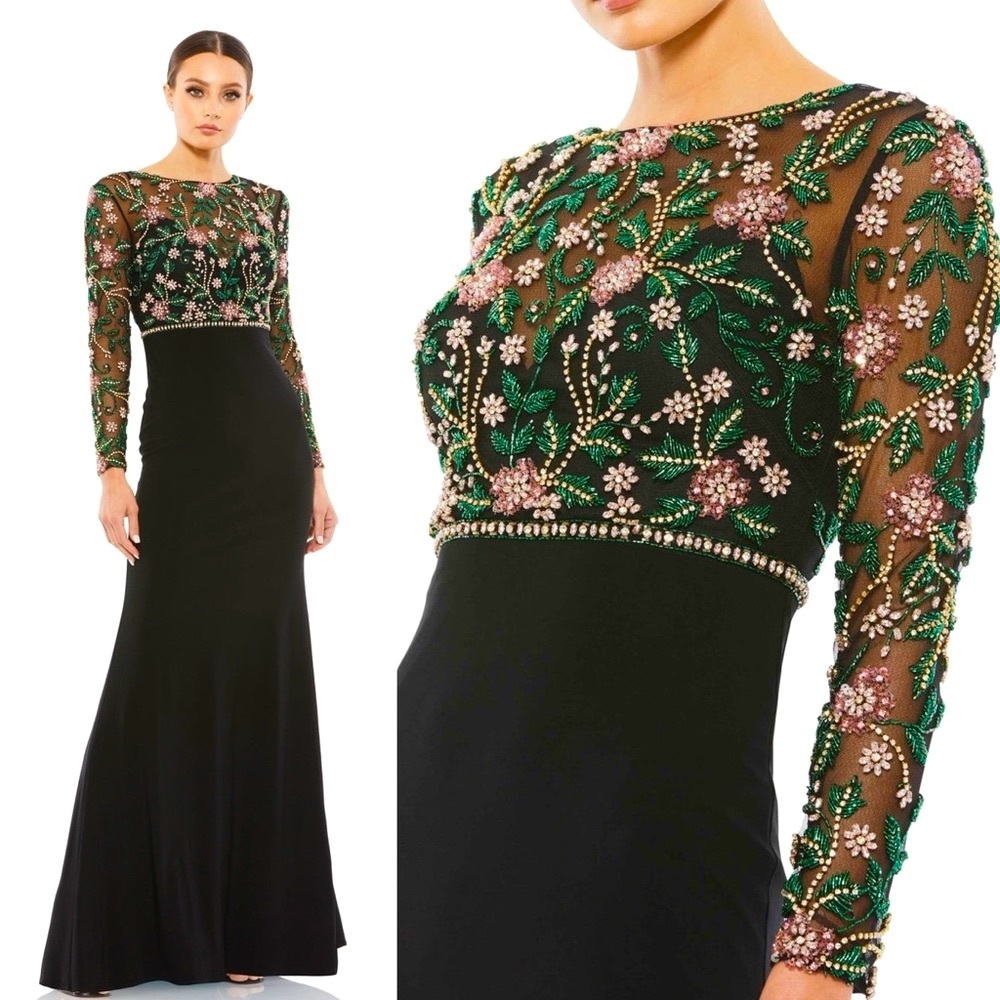 NEW $698 MAC DUGGAL 67870 BEADED ILLUSION HIGH NECK TRUMPET GOWN SIZE 16